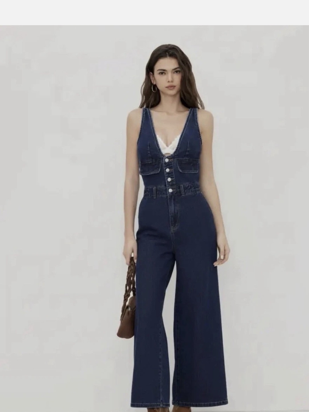 Cider Dark Blue Denim Boot-Cut Jumpsuit
